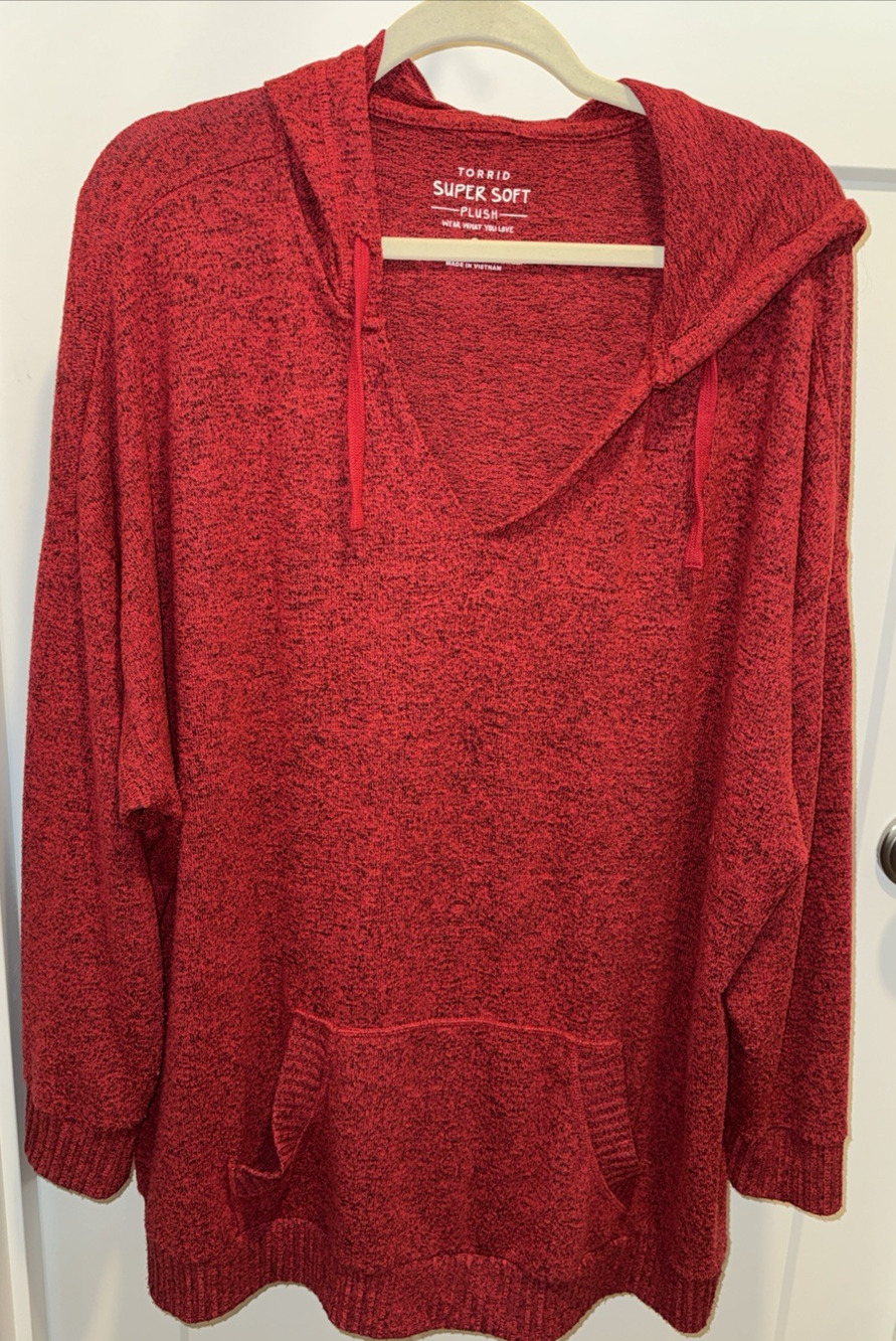 Torrid Super Soft Plush Hoodie 3X Womens Red Pullover Comfy Loungewear Tunic